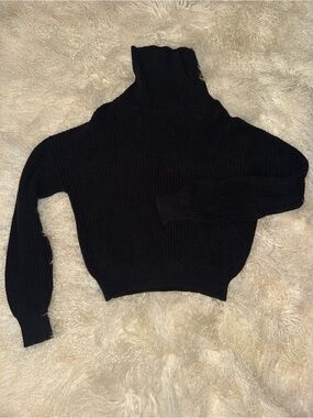 Black Cropped Turtleneck Sweater